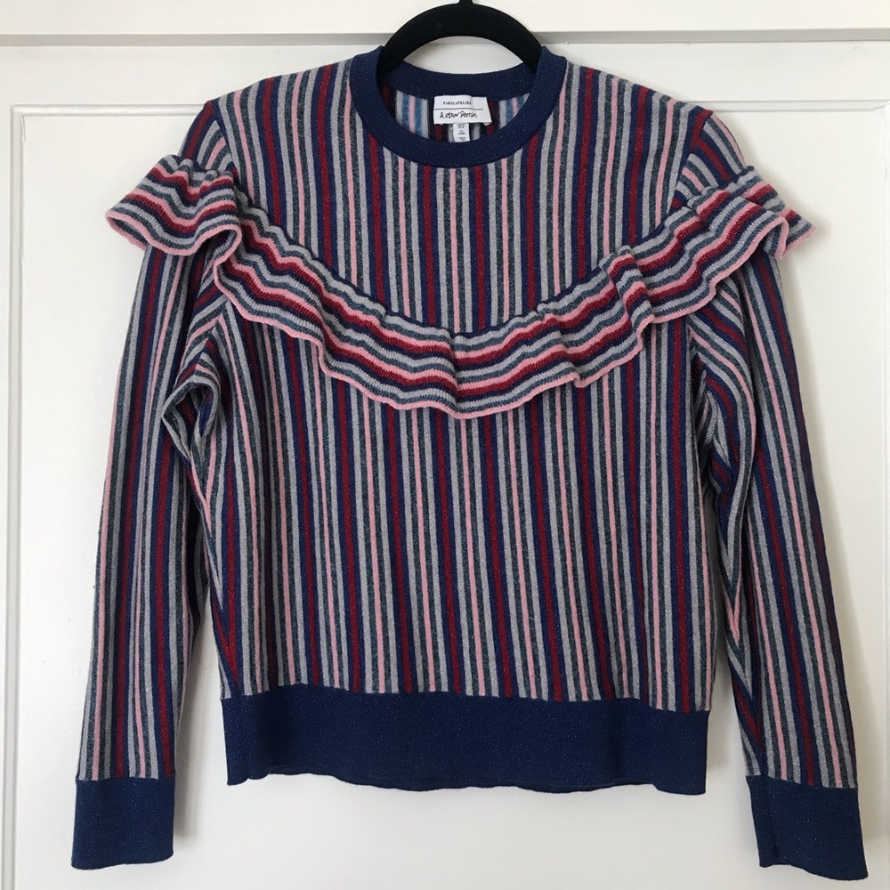 &otherstories Sparkly Striped Ruffle Sweater - M